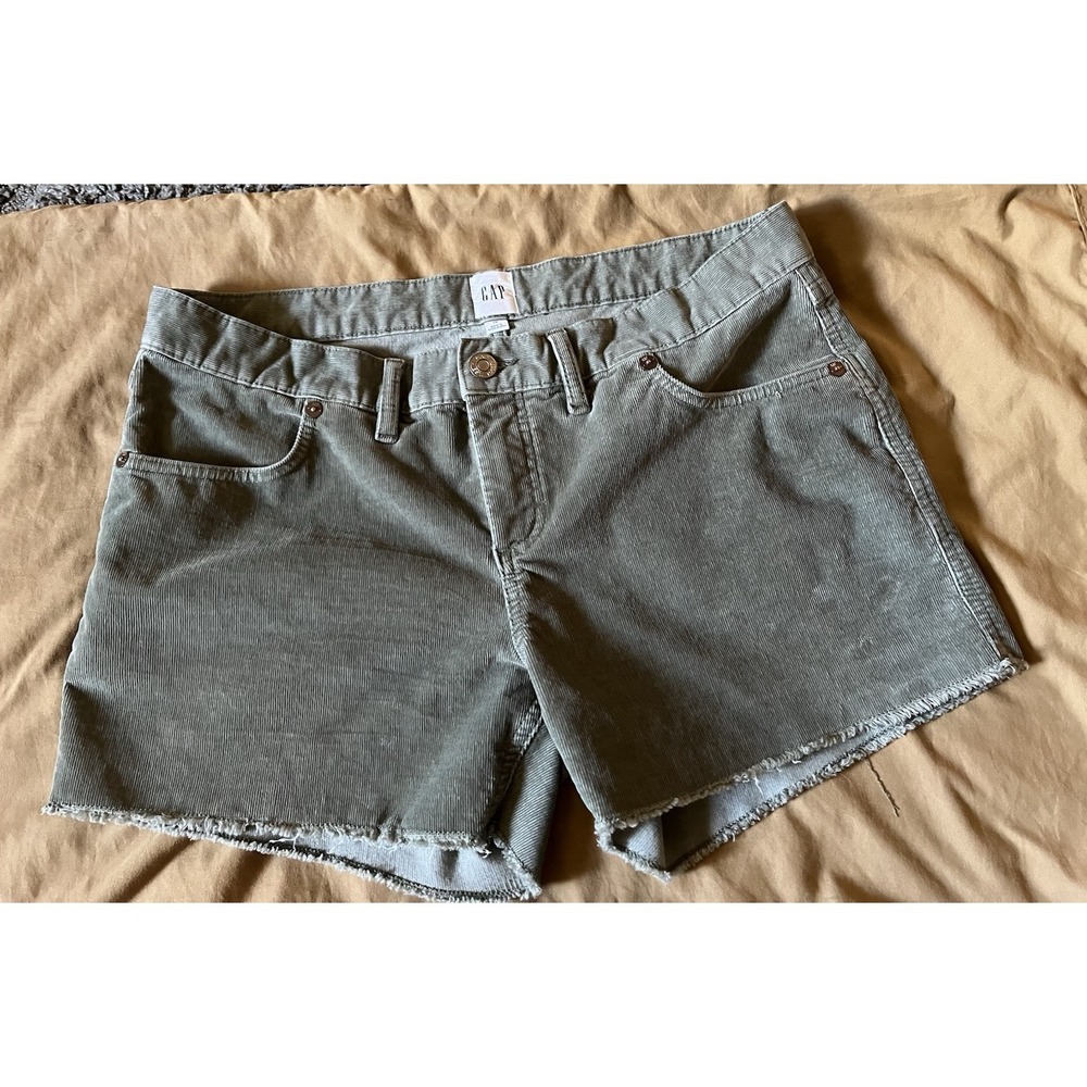Gap Womens Corduroy Shorts Size 10 Olive Green Frayed Hem